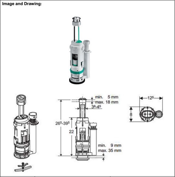 GEBERIT TYP250 Flushing Mechanism for one piece toilet / dual Flush
